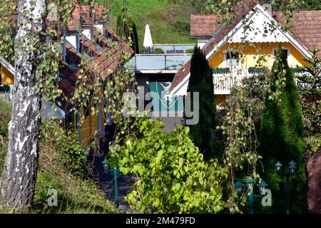 Kitzeck im Sausal, Austria - September 21, 2022: Guesthouse in the mountain village in Southern Styria with a symbol of the styrian panther the state Stock Photo