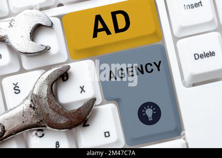 Inspiration showing sign Ad Agency. Internet Concept business dedicated to creating planning and handling advertising Stock Photo