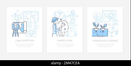 Land surveying - line design style banners set Stock Vector