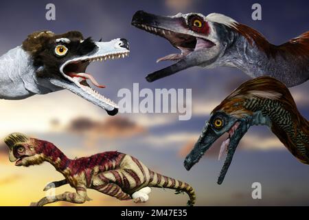 Realistic reconstruction of some dinosaur species Stock Photo