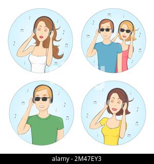 Set of music lover avatars. Vector icon. Stock Vector