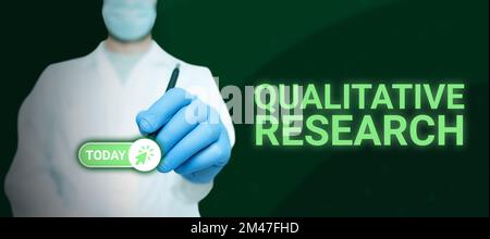 Handwriting text Qualitative Research. Business overview Certified to perform a job Competent Experienced Stock Photo