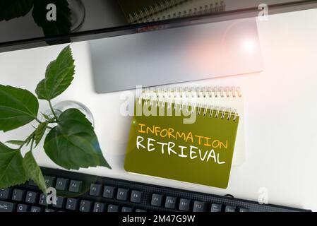 Handwriting text Information Retrieval. Word for A place where data are stored and can be found Stock Photo