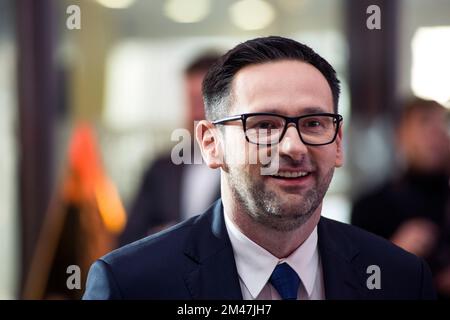 Warsaw, Poland. 19th Dec, 2022. Daniel Obajtek, the CEO of ORLEN is seen during a press conference. Press conference on the involvement of Polish Oil Company ORLEN group (PKN Orlen) in strategic projects in the area of ??sports sponsorship and a summary of the sports year. (Photo by Attila Husejnow/SOPA Images/Sipa USA) Credit: Sipa USA/Alamy Live News Stock Photo