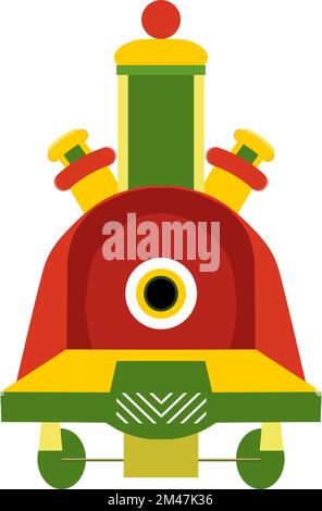 Christmas toy steam locomotive from the front. Bold Christmas colours in red, gold and green. Isolated as vector. Stock Vector