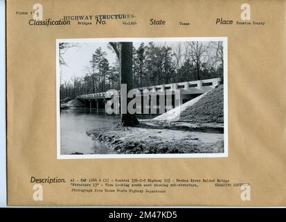 Neches River Relief Bridge. Original caption: AI FAP 1044-B (2) - Control 336-2-5 Highway 103 - Neches River Relief Bridge 'Structure 13' - View looking south west showing sub-structure, Photograph from Texas State Highway Department. Negative Returned. State: Texas. Place: Houston County. Stock Photo