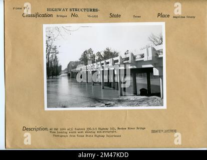 Neches River Relief Bridge. Original caption: AI FAP 1044 (A)3 Control 336-3-5 Highway 103, Neches River Bridge. View looking south west showing sub-structure. Photograph from Texas State Highway Department. Negative Returned. State: Texas. Place: Angelina County. Stock Photo