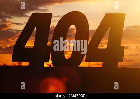 Page not found. 404 error at sunset. Site page broken.. Stock Photo