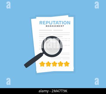 Online Reputation Management, Client Rating Document papers.  Business concept logo design. Analyze stars rating to increase satisfaction. Stock Vector
