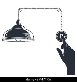 Turning off the lights, lampshade and electric switch, switch off a lamp, energy saving and efficiency,  vector Stock Vector