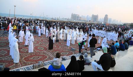 Doha, Qatar. 18th Dec, 2022. Qatari persons during the celebration of the National Day and the final match between Argentina and France in the FIFA World Cup. celebrations and activities were held in various places of the country including Katara, Corniche and the town of Umm Salal Mohammed. on December 18, 2022 in Doha, Qatar. (Credit Image: © Sidhik Keerantakath/eyepix via ZUMA Press Wire) Stock Photo