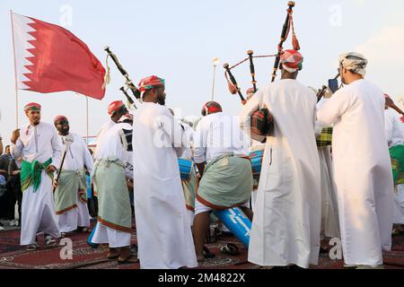 Doha, Qatar. 18th Dec, 2022. December 18, 2022, Doha, Qatar: Qatari persons during the celebration of the National Day and the final match between Argentina and France in the FIFA World Cup. celebrations and activities were held in various places of the country including Katara, Corniche and the town of Umm Salal Mohammed. on December 18, 2022 in Doha, Qatar. (Photo by Sidhik Keerantakath/ Eyepix Group/Sipa USA) Credit: Sipa USA/Alamy Live News Stock Photo