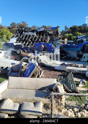 The plane crash scene from the movie shown on a studio tour at Universal Studios Hollywood. Stock Photo