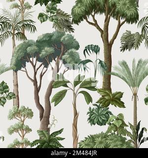 Seamless pattern with Jungle trees and plants. Vector. Stock Vector