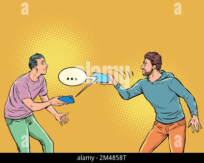 two people communicate in a messenger on the phone Stock Vector