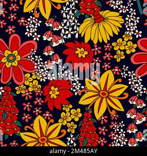 Seamless pattern with big flowers in hippie style. Vector. Stock Vector