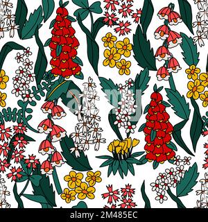 Seamless pattern with big flowers in hippie style. Vector. Stock Vector