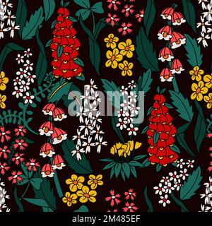 Seamless pattern with big flowers in hippie style. Vector. Stock Vector