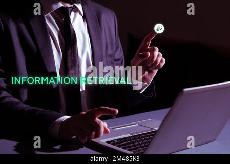 Sign displaying Information Retrieval. Word for A place where data are stored and can be found Stock Photo