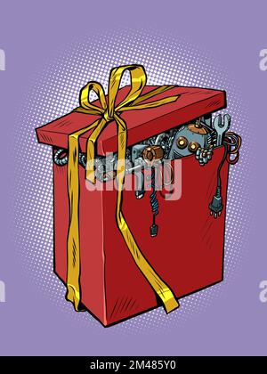 Robot in a gift box artificial intelligence, new year and christmas, birthday Stock Vector
