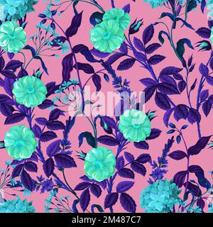 Seamless pattern with vivid roses. Vector. Stock Vector