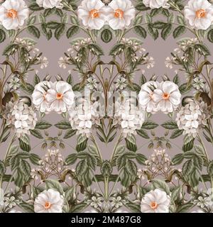 Seamless pattern with white roses. Vector. Stock Vector