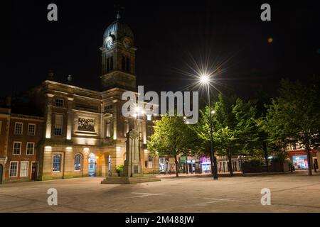 Market place derby at night. View towards Guildhall Clock Tower, england Stock Photo