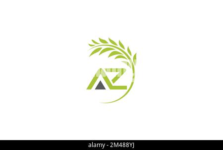 Laurel wreath green leaf logo and Vintage wheat logo design monogram vector with the letters and alphabets Stock Vector