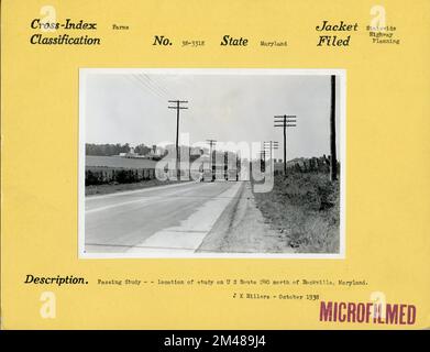 Passing Study. Original caption: Passing study - location of study on US Route 240 north of Rockville, Maryland. J. K. Hillers - October 1938. State: Maryland. Stock Photo