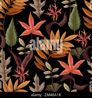 Seamless pattern with autumn leaves and dried plants. Vector. Stock Vector