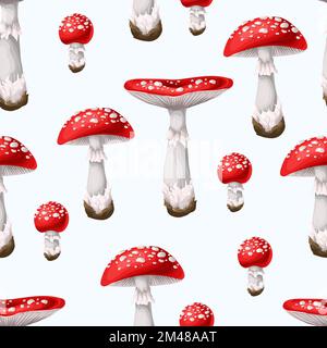 Seamless pattern with fly agarics. Vector. Stock Vector