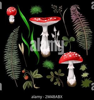 Seamless pattern with fly agarics. Vector. Stock Vector