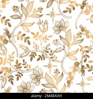 Seamless pattern with gold Christmas elements. Vector. Stock Vector