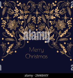 Card with gold Christmas elements. Vector. Stock Vector