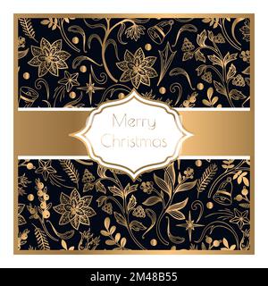 Card with gold Christmas elements. Vector. Stock Vector