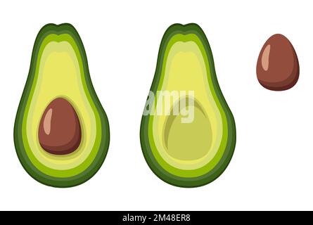 Vector set of colorful avocado - half, slice, whole, sliced into a ...