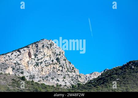 A mountain peak seen from the El Caminito del Rey or the King's Little Pathway Stock Photo