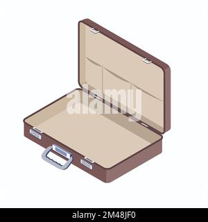 Briefcase in 3D isometric realistic style isolated on white background. Opened empty case with 4-Dial combination lock. Stock Vector
