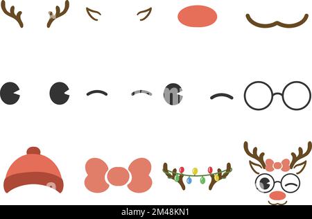 A set of cute Christmas reindeer faces for the holiday craft projects Stock Vector