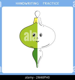 Handwriting practice sheet. Simple educational game for kids. Cute christmas bauble for coloring book Stock Photo