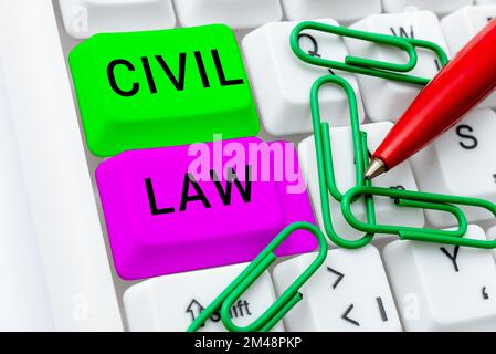 Conceptual caption Civil Law. Business overview Law concerned with private relations between members of community Stock Photo