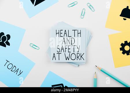 Text showing inspiration Health And Safety At Work. Word for Secure procedures prevent accidents avoid danger Stock Photo