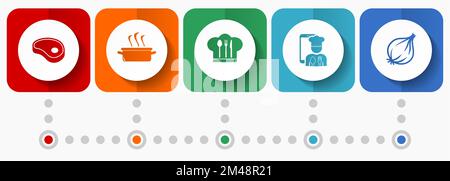 Food vector icons, kitchen and cooking flat design web buttons collection, business concept infographic template Stock Vector