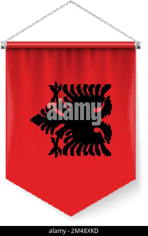 Vertical Pennant Flag of Albania as Icon on White with Shadow Effects. Patriotic Sign in Official Color Scheme, Albanian flag Stock Vector