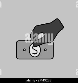 Hand holding money or money in hand outline grayscale icon. Hand with money or hand giving money flat style. Graph symbol for your web site design, ap Stock Vector