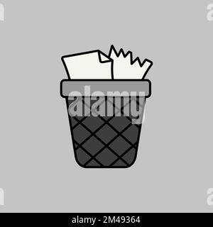 Wastebasket outline grayscale icon. Workspace sign. Graph symbol for your web site design, logo, app, UI. Vector illustration, EPS10. Stock Vector