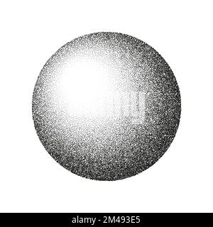 Round shaped dotted object, stipple elements. Fading gradient. Stippling, dotwork drawing, shading using dots. Pixel disintegration, halftone effect Stock Vector