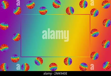colorful background with colorful frame as copy space, around the frame colorful circle rubber, creative art design Stock Photo