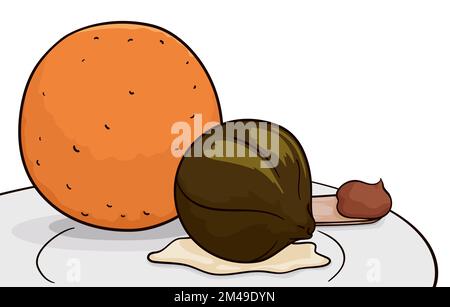 Delicious and traditional Colombian dish to celebrate Xmas: round fritter, 'dulce de leche' or caramelized milk and fig covered with syrup. Stock Vector