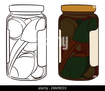 Set with a colored jar and other in outlines, filled with traditional Colombian preserves of the 'Desamargado' dessert. Stock Vector